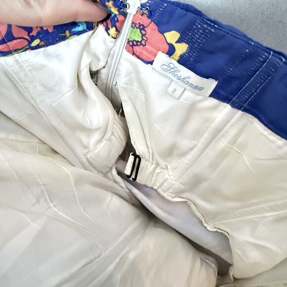 Shoshanna Dress Floral Blue Strapless Lined Cotton Silk Blend Mini Dress Women 2 - Picture 9 of 12